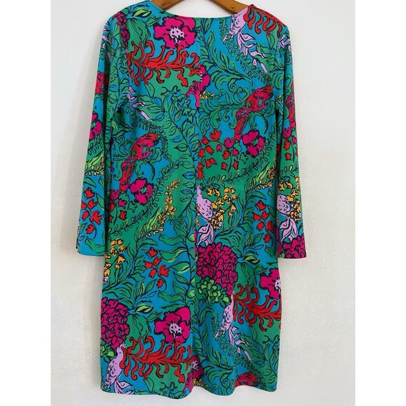 Lilly Pulitzer Jade Dress M Multicolor Shake Your Tail Feather Tropical Peacock - Picture 3 of 11